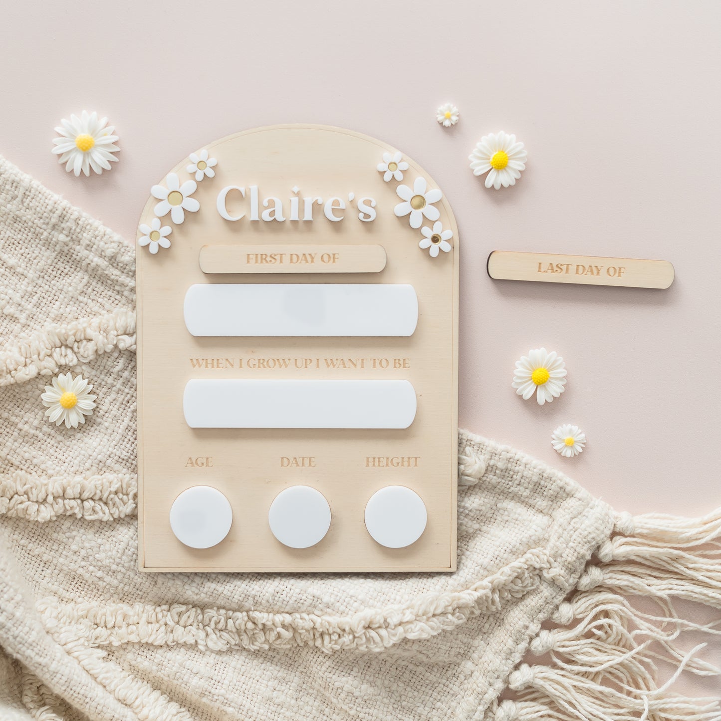 Personalised First/Last Day interchangeable engraved Daisy Milestone Board