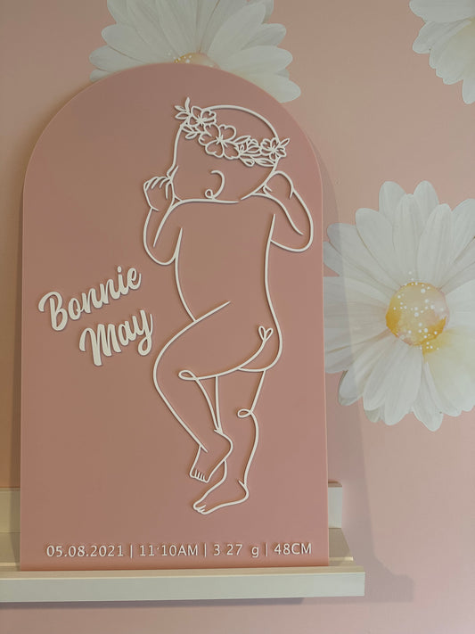 Birth Plaque Baby with Flower Crown